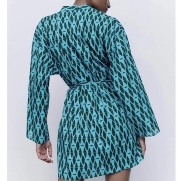 NWT Zara 100% Cotton "The Reese Dress" in Blue Geo Print - Size M - Picture 3 of 14